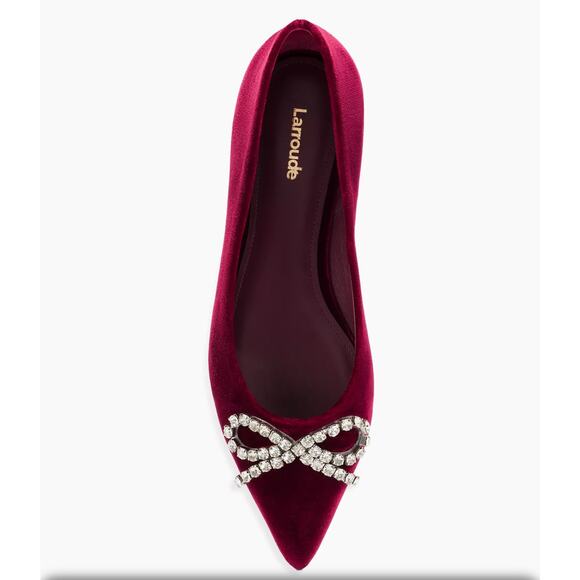 Larroudé Lee Crystal-Embellished red Bow Velvet Ballet Flats size 6.5 - Picture 1 of 11
